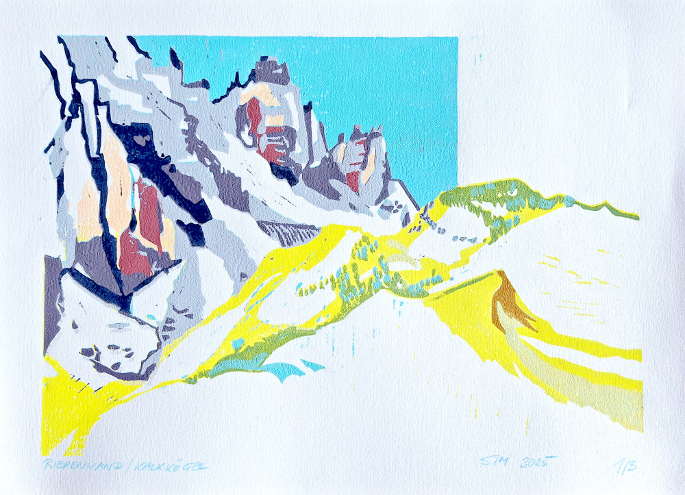 Riepenwand Kalkkögel, 35x25 cm, 2025 Linocu 1000t